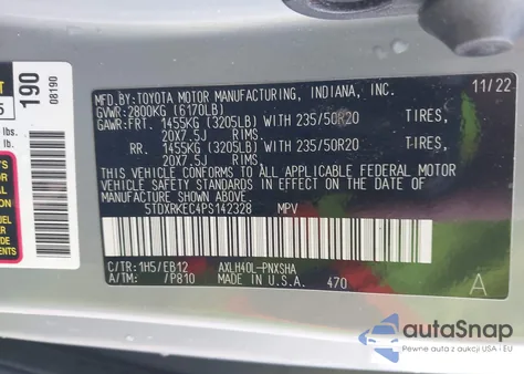 2023 Toyota Sienna Xse z USA, uszkodzony, nr VIN 5TDXRKEC4PS142328